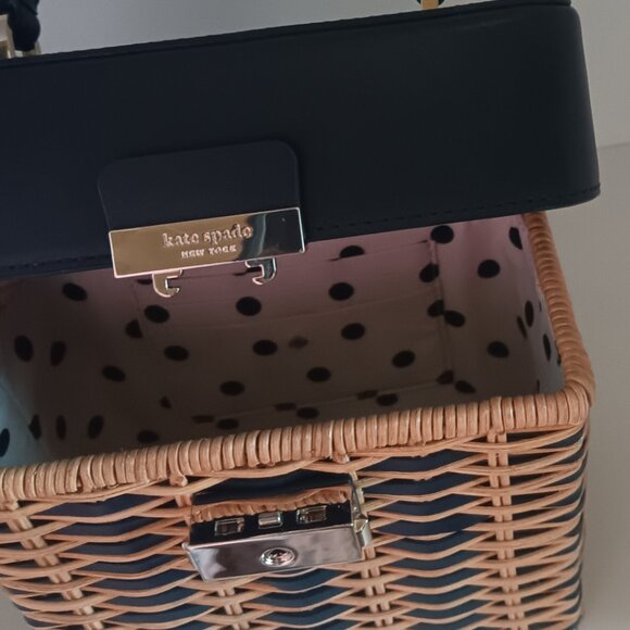 KATE SPADE NEW YORK VOYAGE WICKER TOP HANDLE BAG BLAZER BLUE ITALIAN LEATHER - Picture 3 of 10